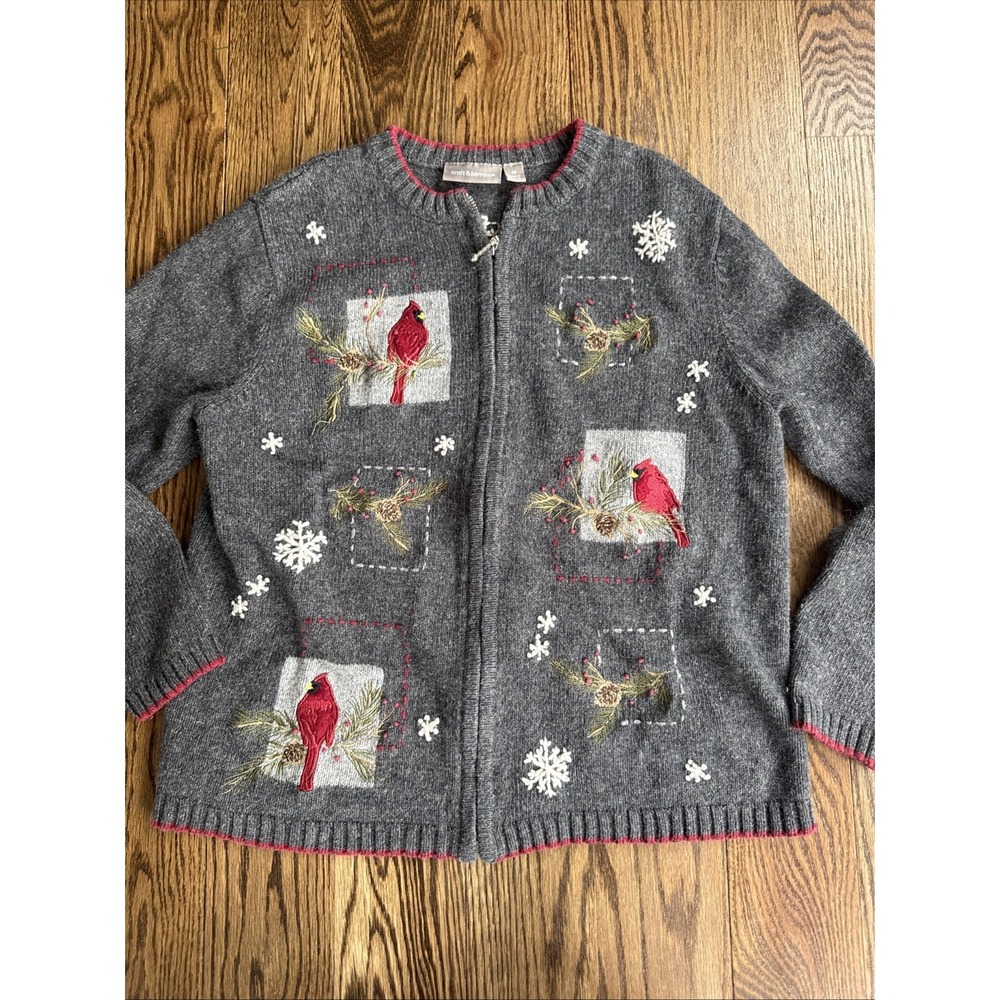 Croft & Barrow Cardinal Christmas Holiday Sweater Medium Zip Angora Blend